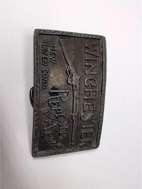 Vintage Winchester Repeating Arms Belt Buckle New Haven Connecticut Brass A164